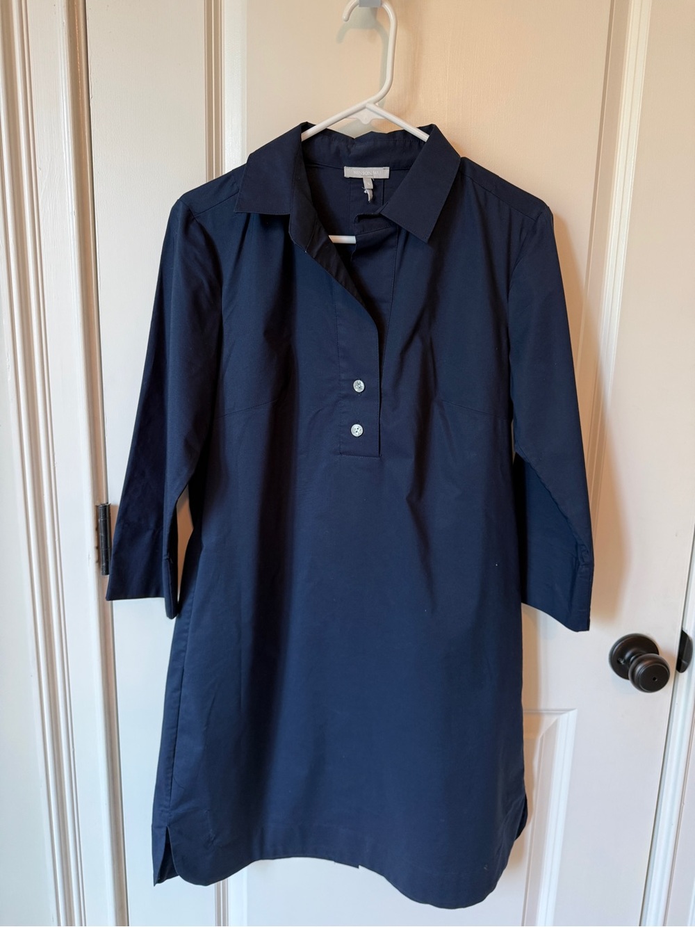 Classic Navy Midi Shirt Dress with Button Placket